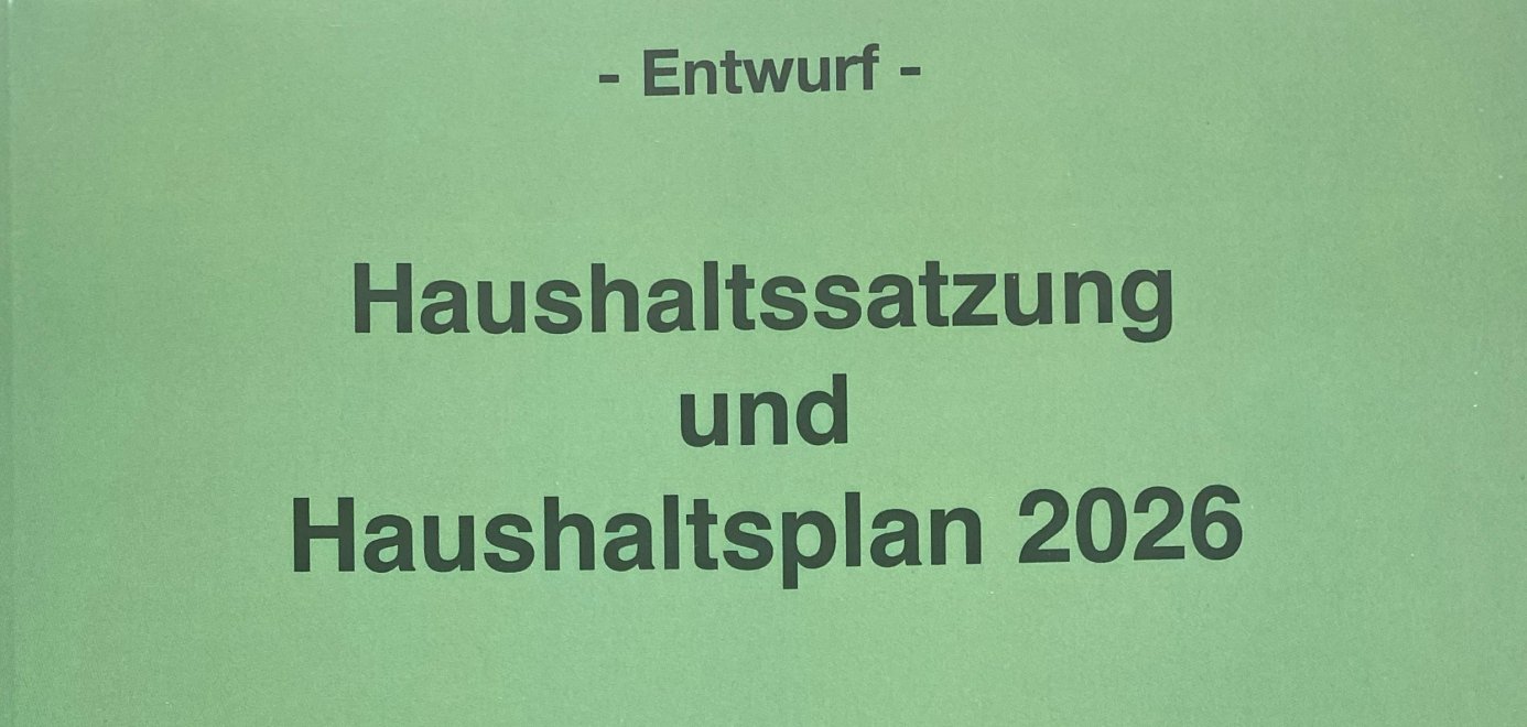 Ein grüner Buchumschlag mit der Aufschrift "Haushaltsplan und Haushaltssatzung 2026"
