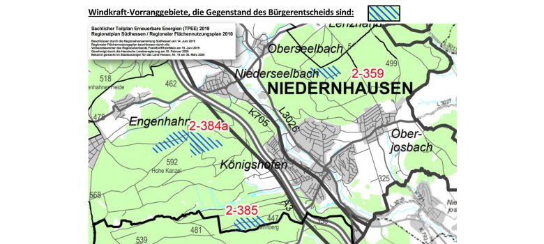 Karte der Windkraftvorranggebiete in Niedernhausen